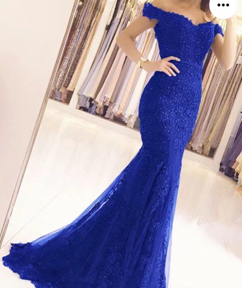 Blue royal sexy off-sirène des robes de soirée sirènes élégantes appliques en dentelle élégantes robes de fête formelles pour femmes plus taille longue occasion spéciale robe de bal CL3467