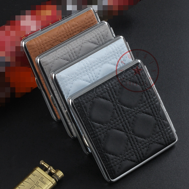 New Colorful Leather Metal Smoking Cigarette Cases Storage Box Portable Opening Innovative Elastic Band Clip Dry Herb Tobacco Exclusive Housing Pocket Stash Case