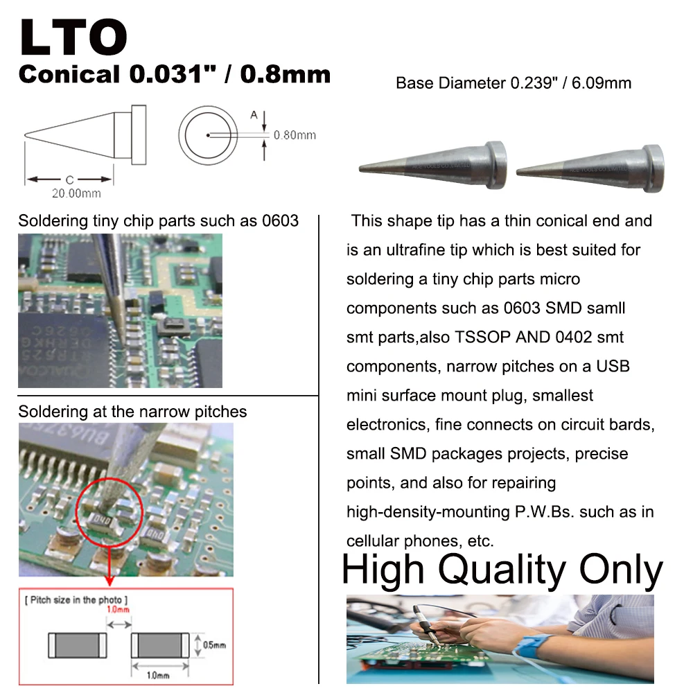 Tips Lto Conical 0.8mm 0.031" Soldering Tip for Weller Wp80 Wsp80 Wsfp8 Wd1000 Wd2000 Wsd81 Ws81 Wsf81d8 Ws81d5 Handle Iron Bit