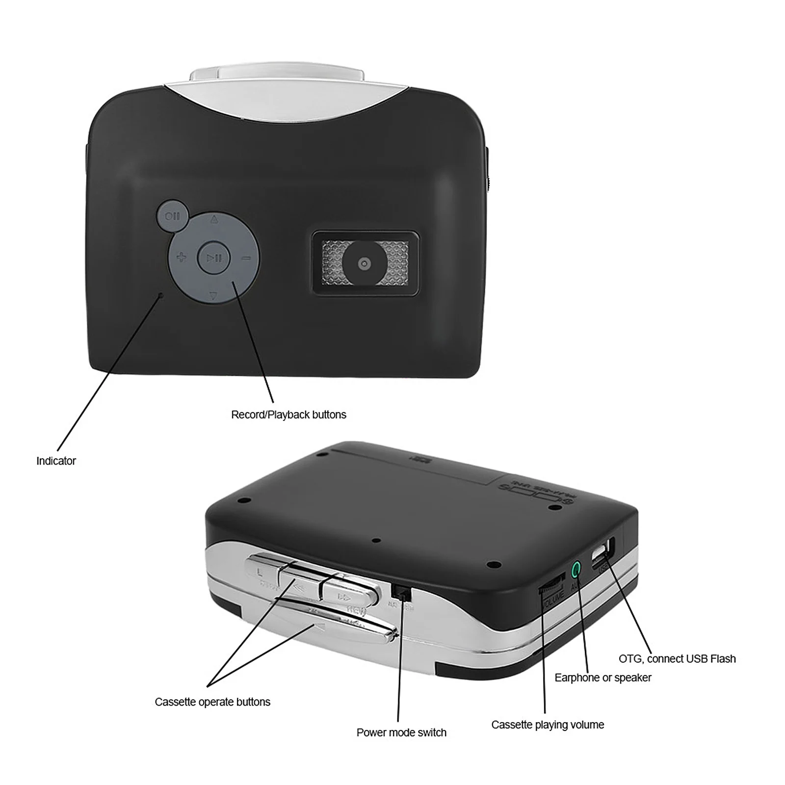 Players ezcap230 Cassette TapetoMP3 Converter Save into USB Flash Disk Auto Partition Recorder Cassette to MP3 Converter with Earphone