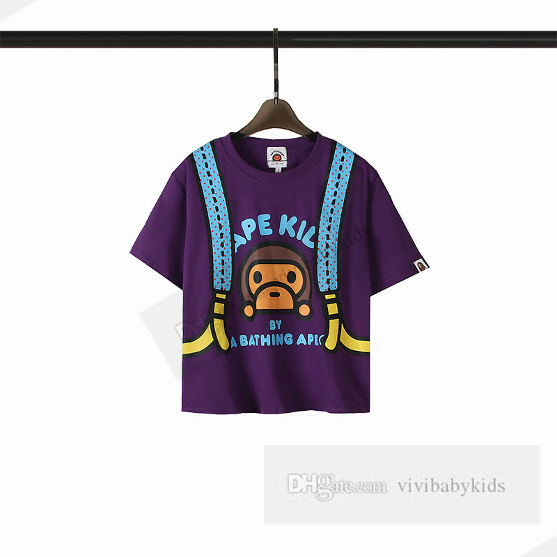 Designer Kids cotton T-shirts boys monkey backpacks letter printed casual tops summer children cartoon short sleeve Tees Z7585