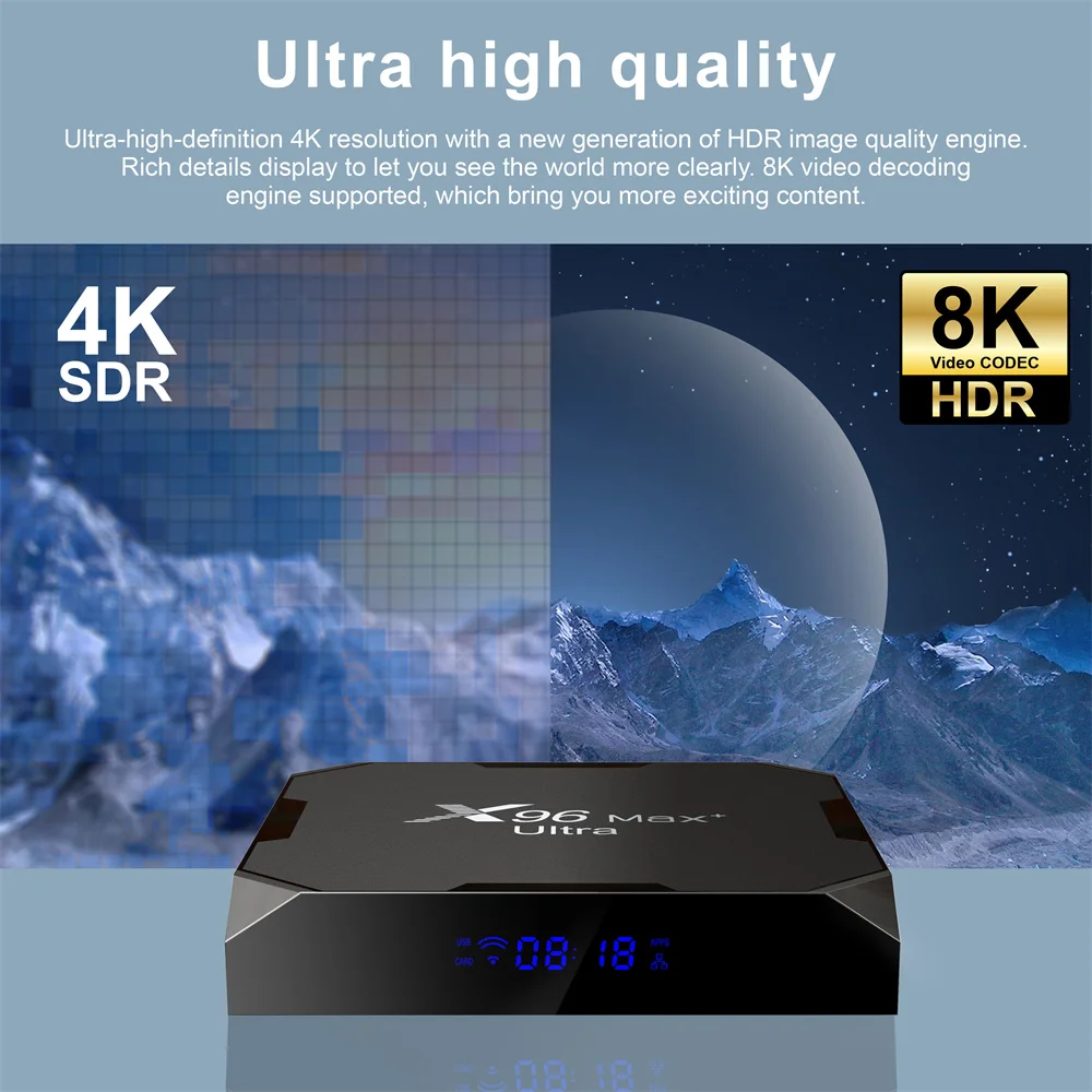 Box X96 Max Plus Ultra Smart TV Box AV1 HDR 10+ Android 11.Top Box 4GB 64GB Multi Language 2.4G 5G Wifi Media Player Receiver