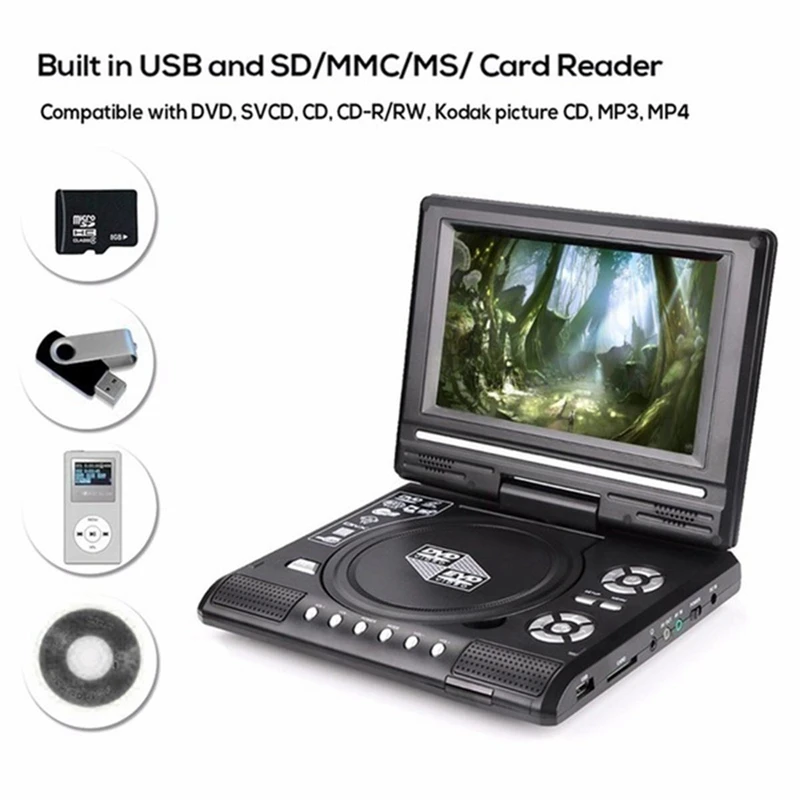 Players Portable 7.8 Inch TV Home Car DVD Player HD VCD CD MP3 HD EVD Player with TV/FM/USB/Game FunctionEU Plug