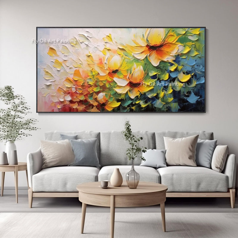 Sonnenblumen Frühling blühen gelbe Blumenölmalerei handgefertigt auf Leinwand Romantische Blumenkunst Textur Wandhänge Maler zu Haus Raumdekor Gepasstes Geschenk