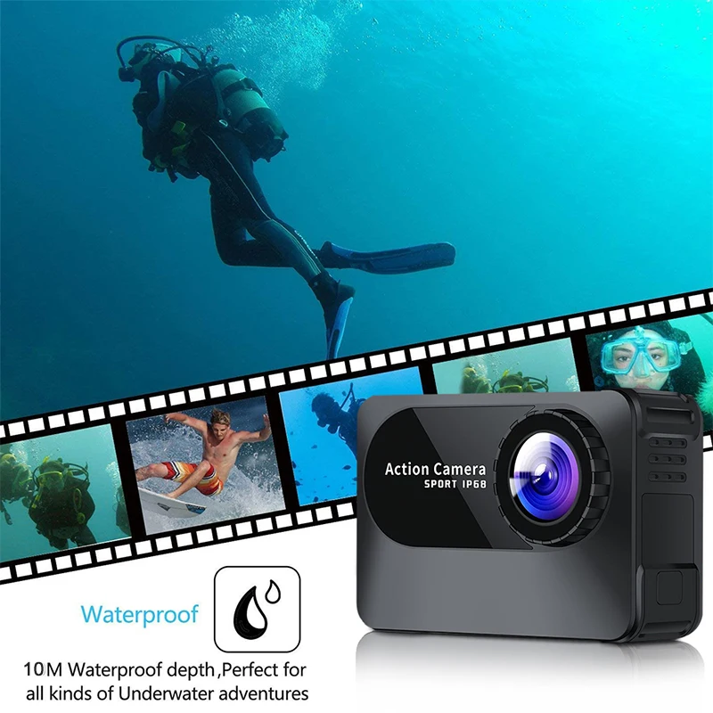 カメラ4KウルトラHD wifiアクションカメラスポーツカメラ2.0インチスクリーン10m 170d水域防水カメラヘルメットビデオ録画
