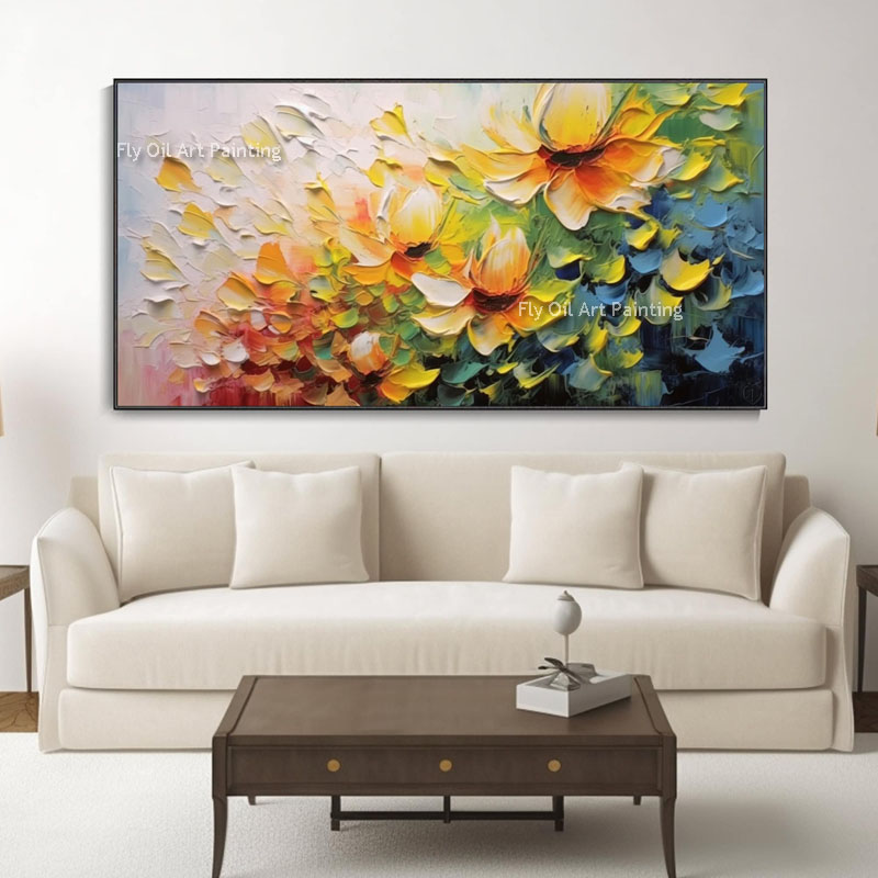 Sonnenblumen Frühling blühen gelbe Blumenölmalerei handgefertigt auf Leinwand Romantische Blumenkunst Textur Wandhänge Maler zu Haus Raumdekor Gepasstes Geschenk