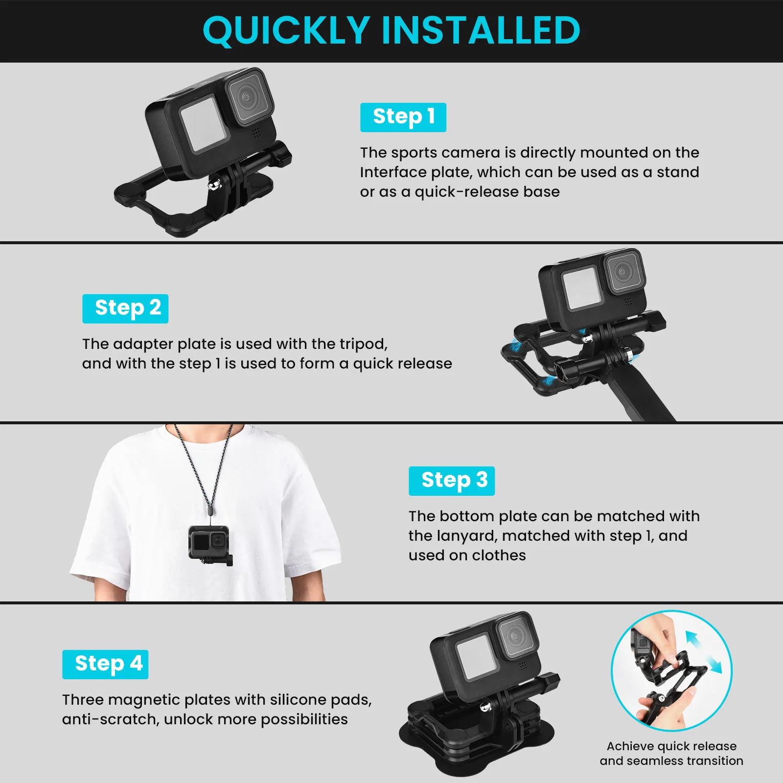 アクセサリーGopro Mount Mount Camera Mount Suction for Gopro Hero10 9 DJI OSMOアクセサリ用クイックリリースブラケット