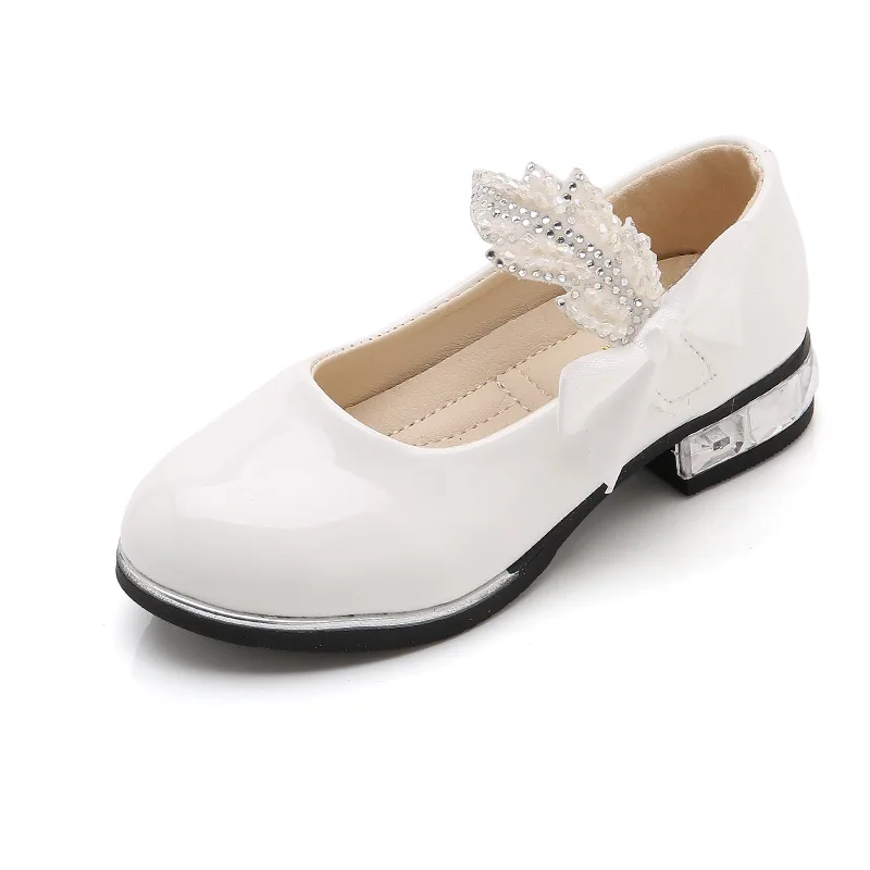 Sneakers Teenage Enfants High Heel Chaussures en cuir breveté blanc pour filles BLING BLING MARIAGE PRINCESS chaussures Nouveau 2021 512 ans