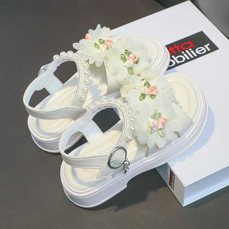 Slipper Girls Flowers Sandals Kids Sweet Princess Shoes для вечеринки свадебные детские кожа