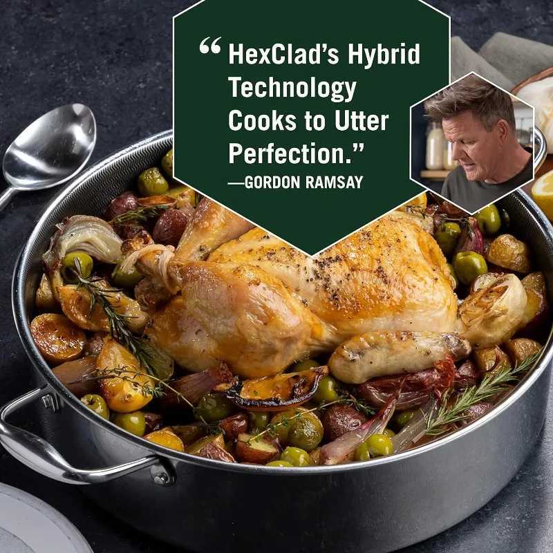 PANS HEXCLAD Hybrydowy Non Stick Saut patel i pokrywka kurczak Fryer 7-kwartowy zmywarka do naczyń i piekarnik bezpiecznie kompatybilny ze wszystkimi Cooktopsl2403