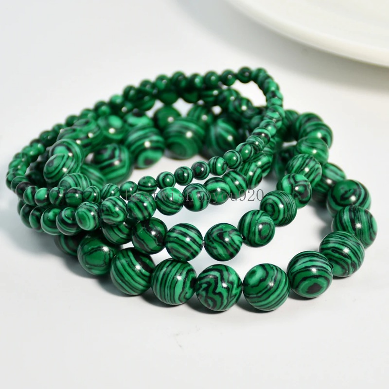 Nova energia natural de pedra verde de malaquita contas de pulseira joias homens