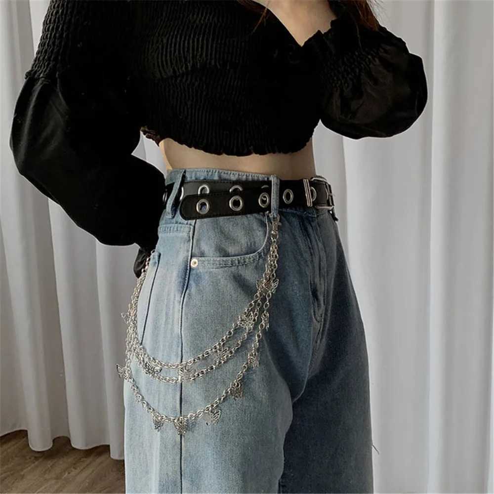 Waist Chain Belts Fashion butterfly waist chain jeans Trousers leather multi alloy chain layer hip-hop punk womens pendant jewelryL2404