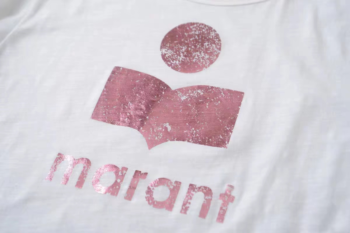 Isabel Marantt 디자이너 여름 새 패션 레터 핫 스탬핑 인쇄 티셔츠 고품질 대나무 면화 풀오버 여성 골드 다목적 짧은 슬리브 티셔츠