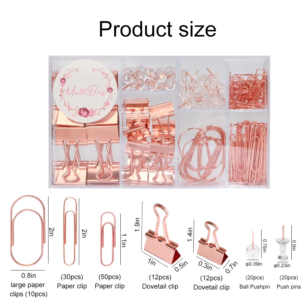 Gloves Bookmark Paper Clips Assorted Sizes Rose Gold Large Paper Clips and Binder Clips Set