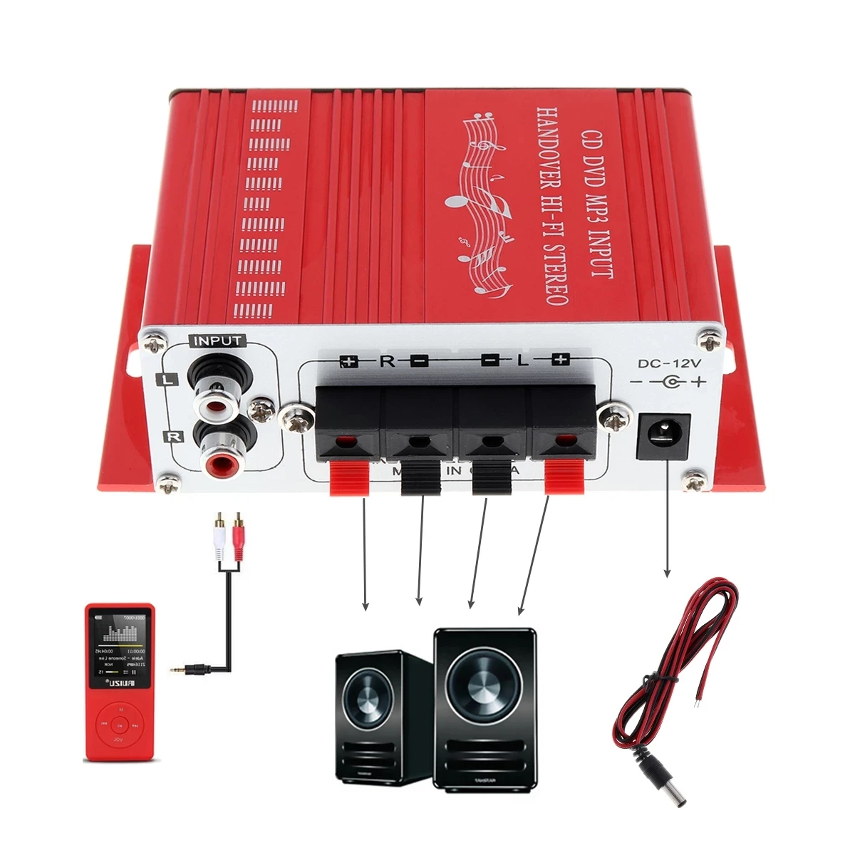 Förstärkare Mini Stereo Amplifier HIFI 12V Auto Car Power Amplifier Stereo Audio Amplifier CD DVD MP3 Ingång för motorcykelbåt Hemljud