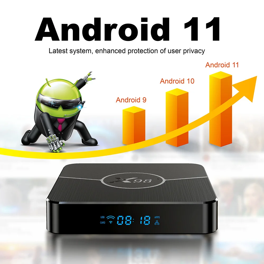 Box X98 Plus Smart TV Box Android 11 AMLOGIC S905W2 4GB 64GB 지원 H.265 AV1 듀얼 WIFI HDR10 YouTube 미디어 플레이어 32GB 설정 상단 상자