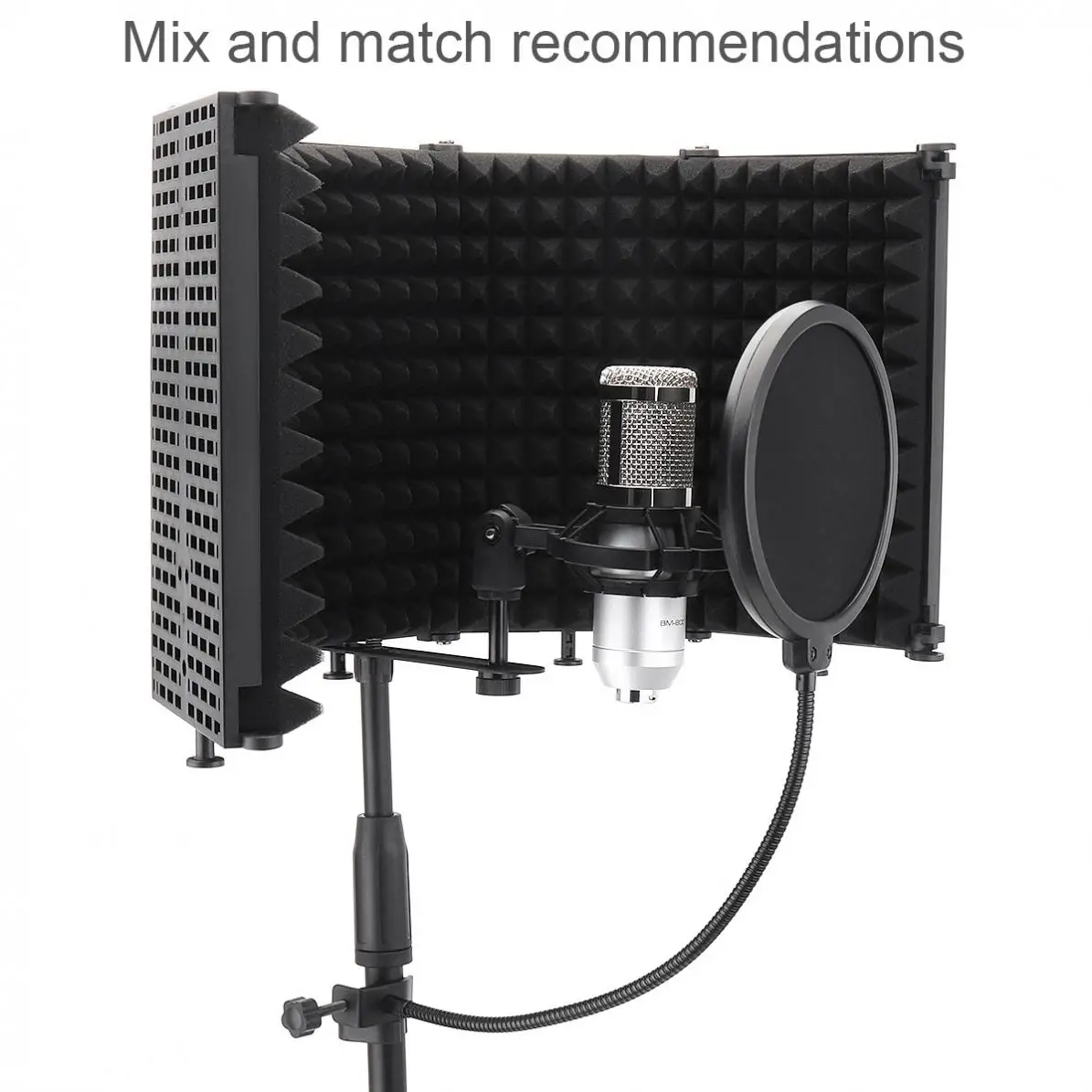 Accessories Microphone Isolation Shield 5Panel Wind Screen Foldable 3/8" and 5/8" Threaded High Density Absorbing Foam for Recording