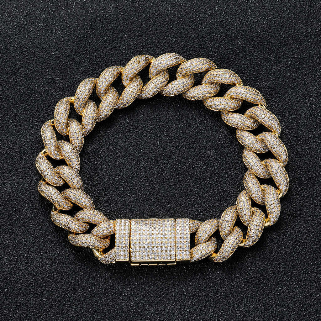 Bracelet hip hop 15 mm bulle incrustée zircon de la chaîne cubaine marque de mode masculine Hip Hop S925 Bracelet