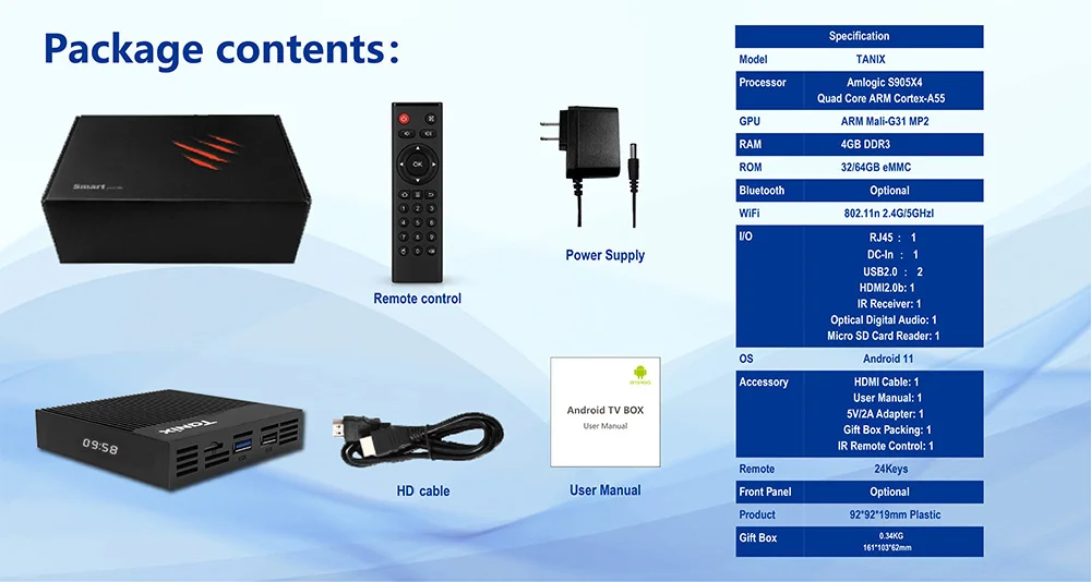 ボックスタニックスX4アンドロイドテレビボックスAMLOGIC S905X4 ANDROID 11 2T2RデュアルWIFIサポートAV1 H.265 8K 4K 60FPS Google Voice AssistantYouTube