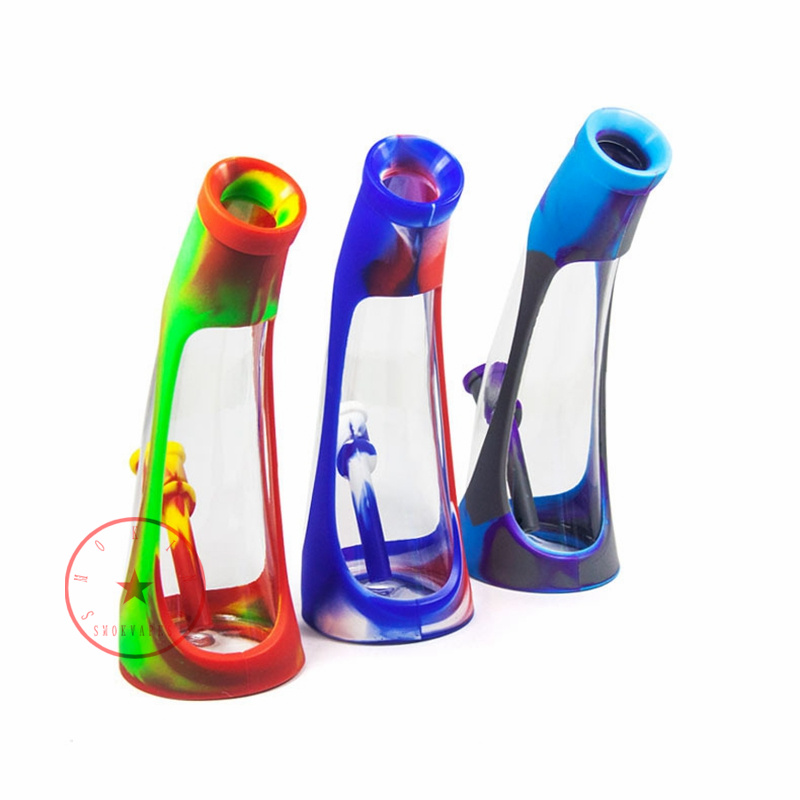 Latest Colorful Silicone Bong Pipes Kit Bubbler Hookah Waterpipe Oil Rigs Filter Handle Bowl Portable Easy Clean Dry Herb Tobacco Cigarette Holder Smoking DHL