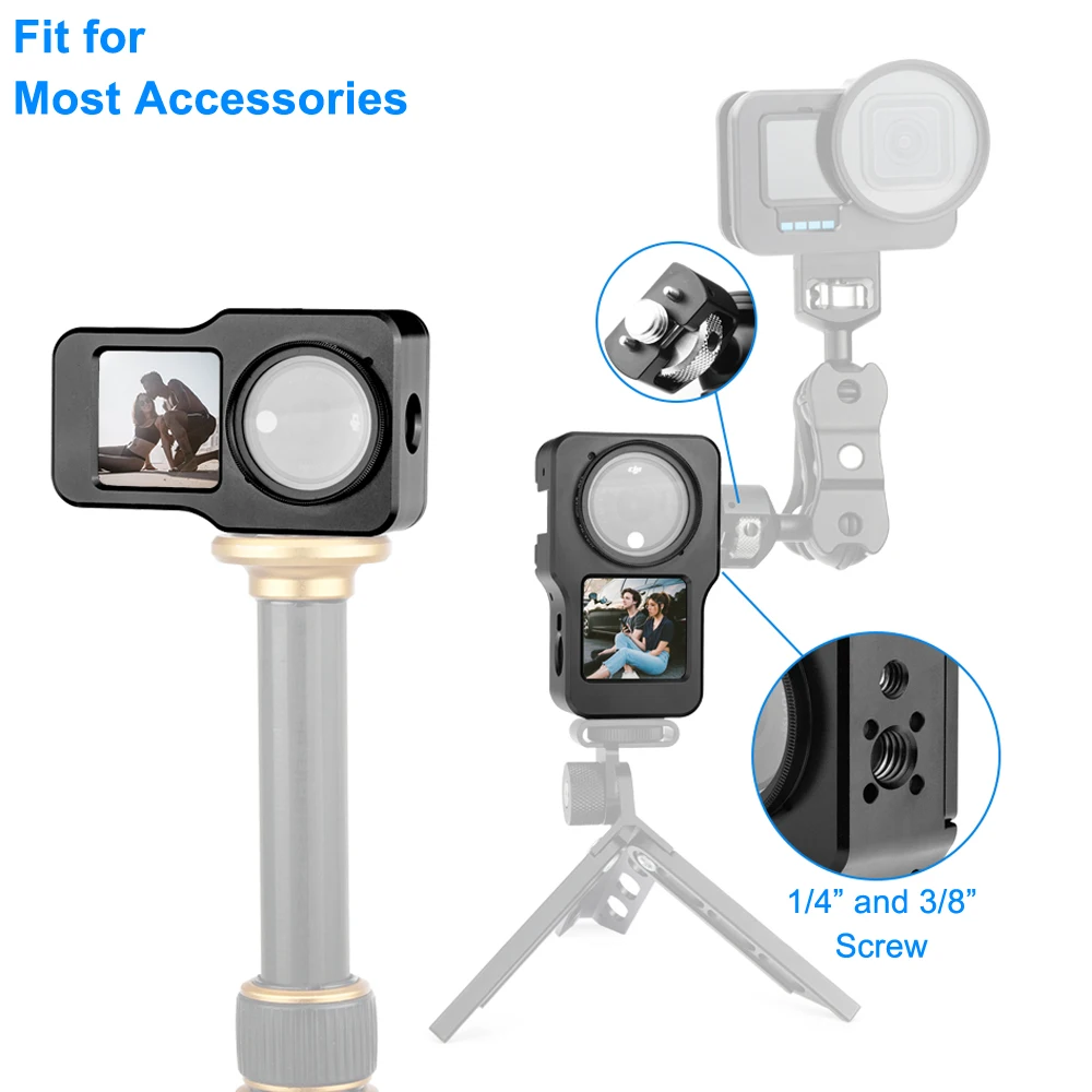 Kameror Aluminiumlegeringsskyddsfodral för DJI Action 2 Metal Case Frame Cage + UV Lens Filter för DJI OSMO Action 2 Kameratillbehör