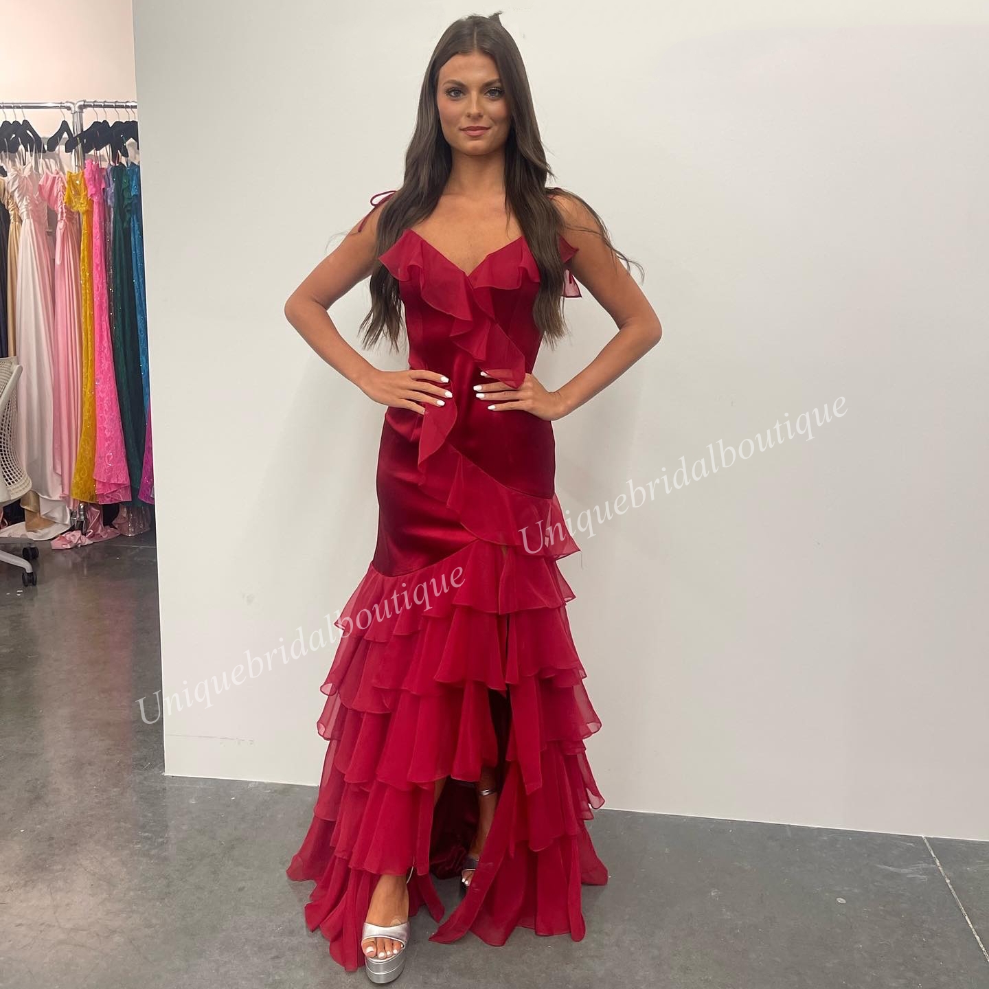 Ruffles Dress Strase Satyn Szyfonowy konkurs zima wiosna formalna impreza wieczorna impreza pasa startowy czarna gala Oscar hoco suknia ślubna gość druhna baby shower