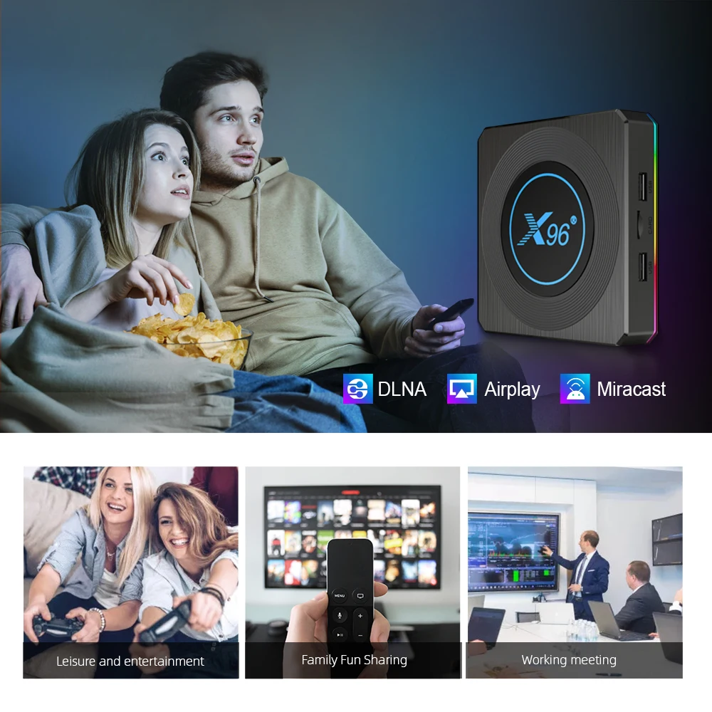 Caixa X96 X4 Caixa de TV Inteligente Android 11 AmLogic S905X4 RGB Luz 4G 64GB Suporte AV1 8K Dual WiFi BT4.1 YouTube Media Player 4GB 32GB