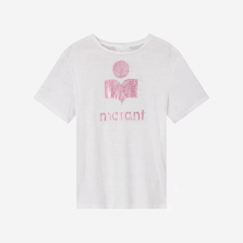 Isabel Marantt Designer Sommer Neuer Modebrief heißes Stempel gedrucktes T-Shirt Hochwertiges Bambus Baumwollpullover für Frauen golden vielseitiger kurzärmeliges T-Shirt