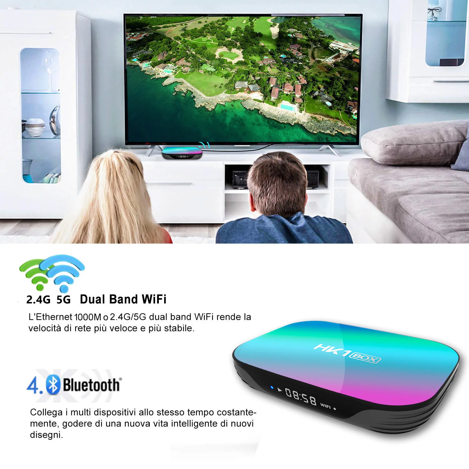 Box Smart 8K Android 9 TV Box x3 S905X3 Quad core Google Player 4G 128G 2.4G/5G WiFi 1000M LAN Set Top Box Pk X96 Max + Ricevitore TV