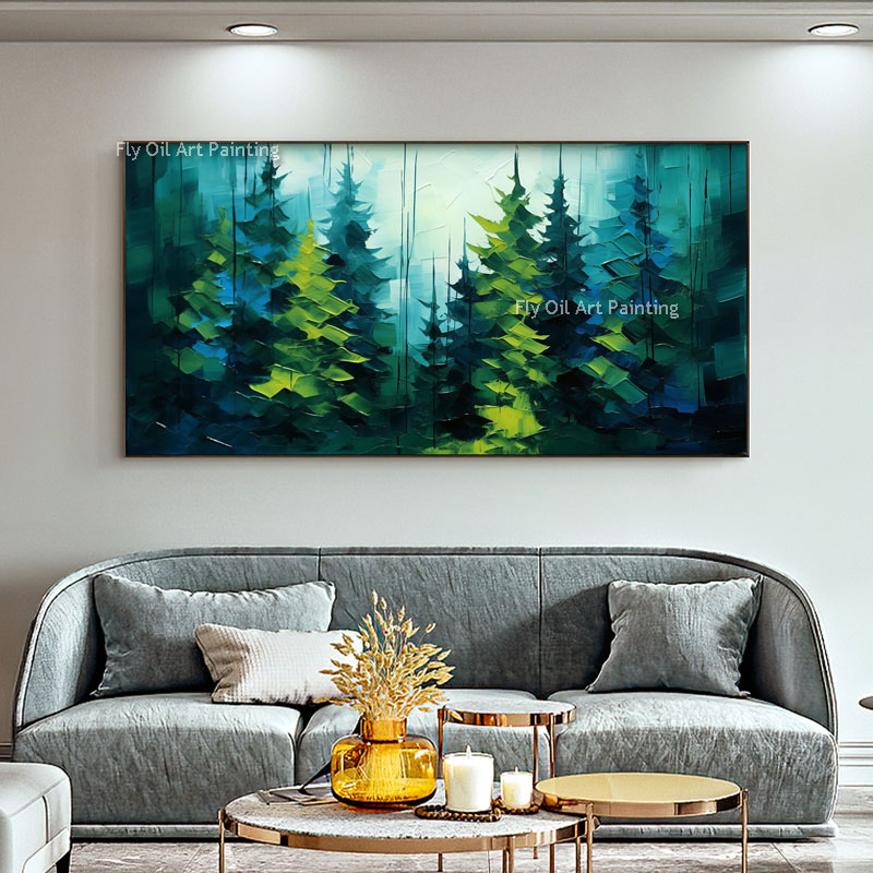 Dark Green Abstract Forest Oil Painting On Canvas Hand Painted Large Wall Art Custom Painting Green Tree Painting Minimalist Wall Art Living Room Decor