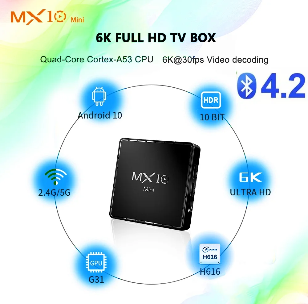 Box Android 10 6K Smart TV Box MX10 Mini 4G 64GB 2.4G 5G Dual WiFi BT4.2 Google Voice Assistant 4K YouTube Zestaw Top Box Media Player