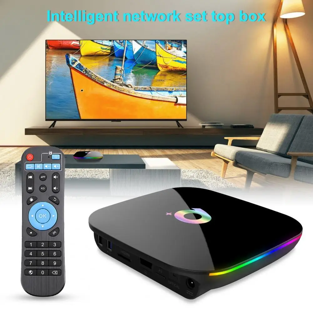 Box Qplus Set Tops Box Multifunctional Smart TV Box Quad Core 4GB+64GB High Speed Media Streamer 2.4G WiFi TV Box for Android 9.0