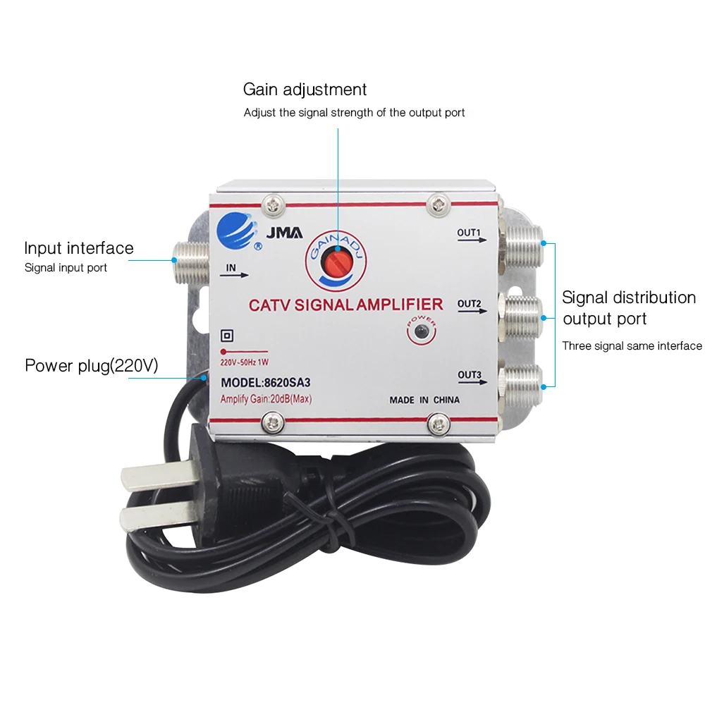 Box 2/3 Way 20 dB Catv TV -antennesignaalversterkerantenne voor digitale tv -doos signaalversterker booster splitter