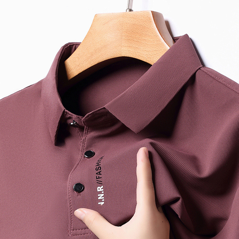 Wa Men High-end ffle Short-sleeved T-shirt 2023 Summer New Light Luxury Ice Silk Business Seamless Lapel Polo Shirts Thin Section