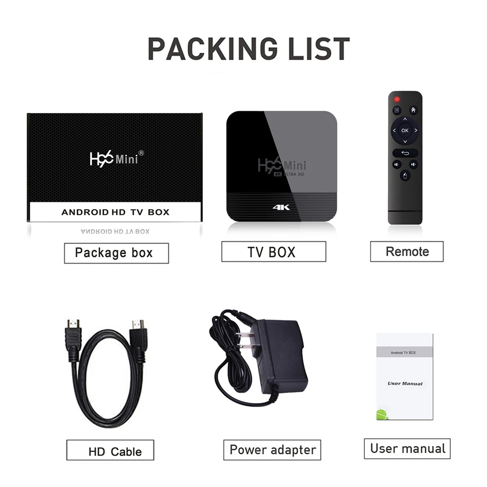 Box H96 Mini H8 Android 9.0 Smart -TV -Box 2.4G/5G Wifi V4.0 2 GB+16 GB USB2.zen Sie die Top -TV -Box nur keine App im Lieferumfang enthalten