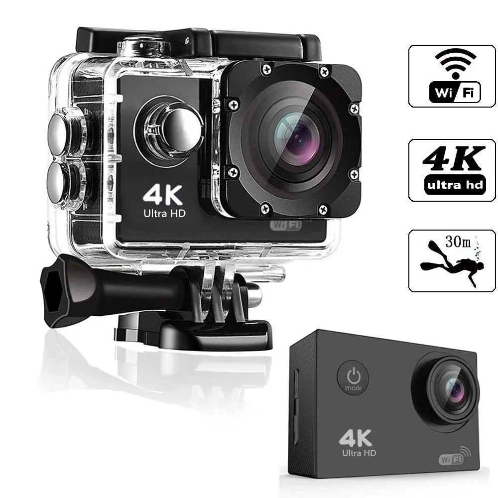 Cameras Caméra d'action de vente chaude Ultra HD 4k 30fps WiFi 2.0inch 170D Casque à casque imperméable sous-marin