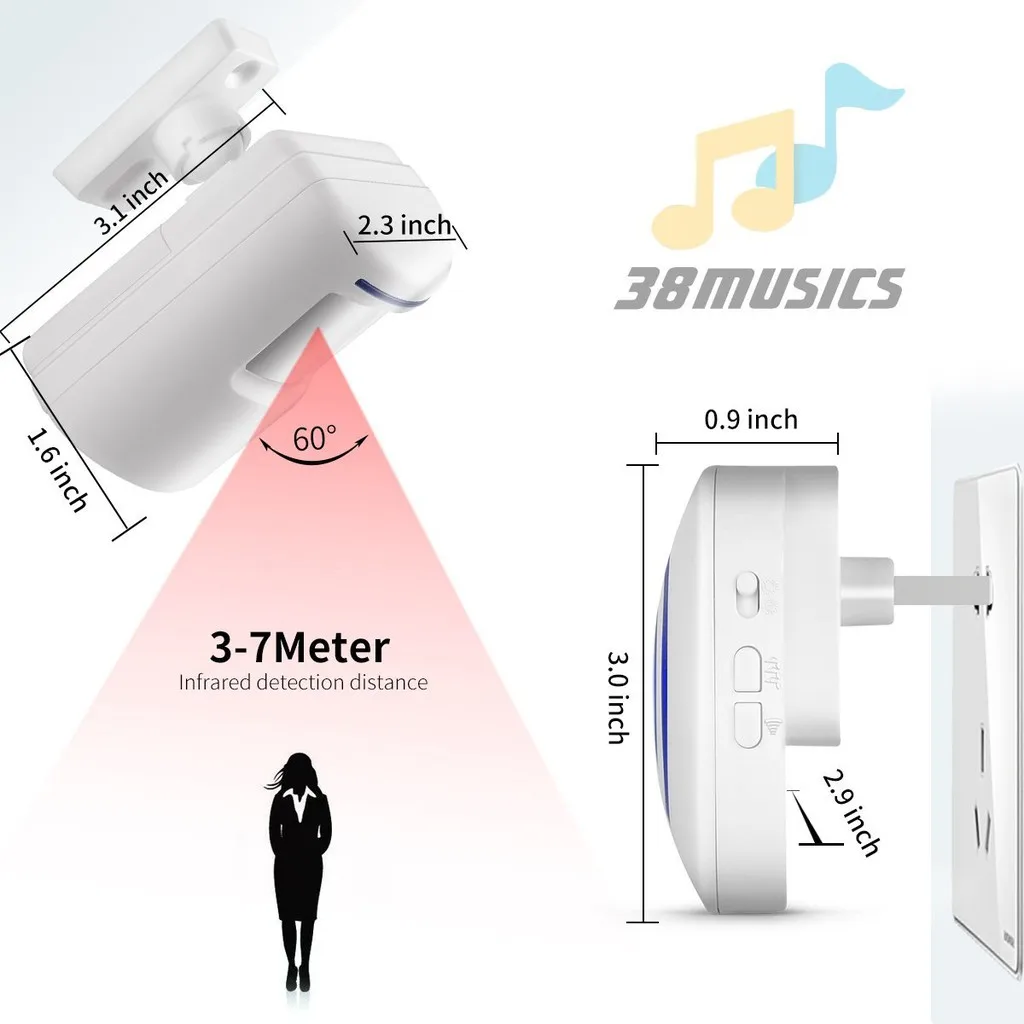 Coupée sonnette d'entrée de porte Visiteur sonnette de porte alarme d'alerte d'alerte EU Plug sans fil Capteur de mouvement