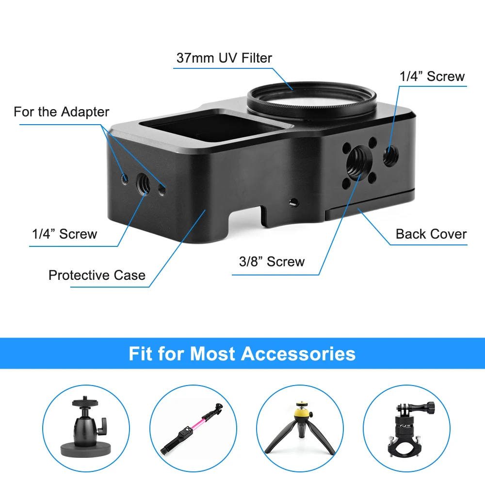 Kameror Aluminiumlegeringsskyddsfodral för DJI Action 2 Metal Case Frame Cage + UV Lens Filter för DJI OSMO Action 2 Kameratillbehör