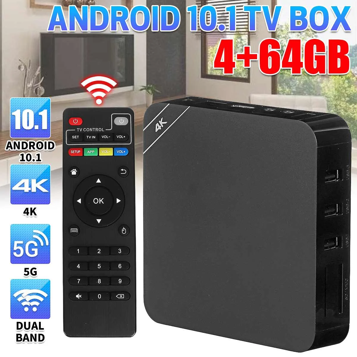 Box MX9 RK3228A/H3 Smart TV Box Android 10.1 4GB + 64 GB 4K YouTube 2.4G + 5G WiFi Media Player TVBox Imposta Top Box TV ricevitori