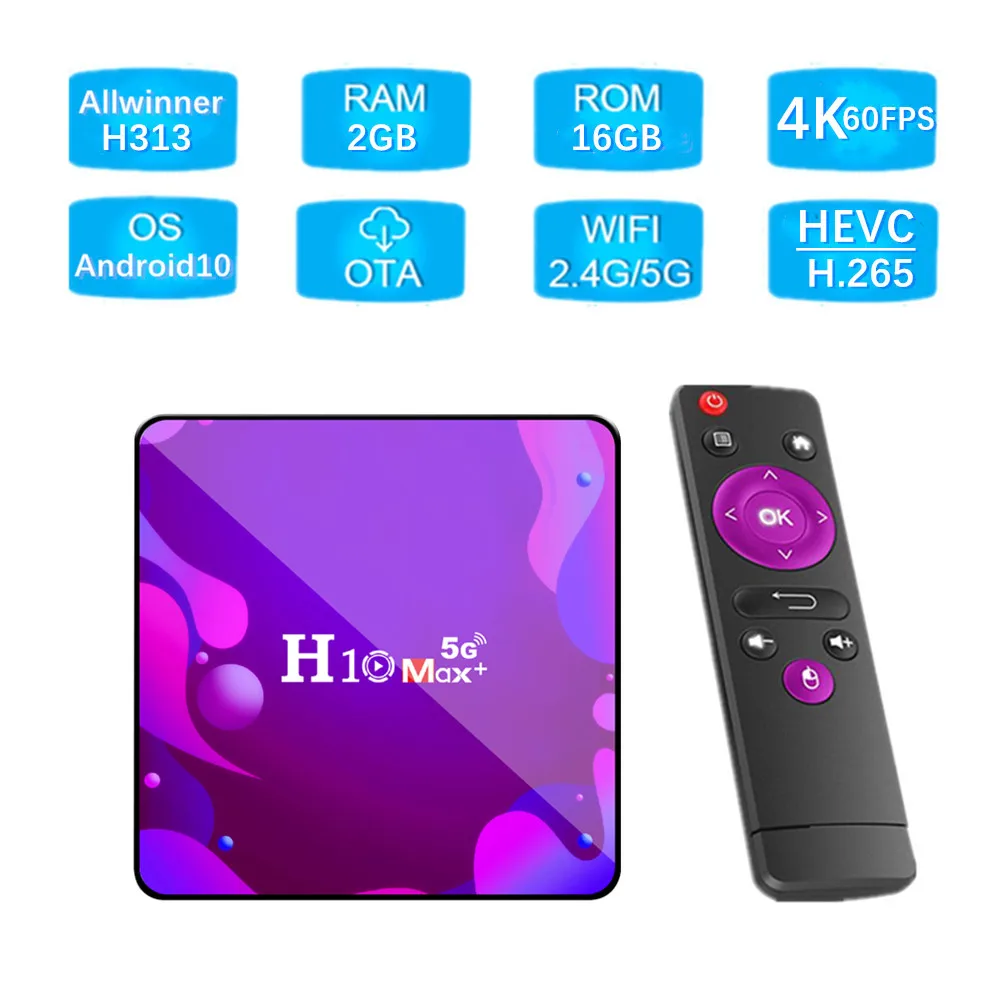 Box H10 Max Plus Smart TV Box Android Top Box H313 Quad Core 2 Go 16 Go Rom 2.4G / 5G WiFi 1080p 4K Smart Media Player PK X96Q