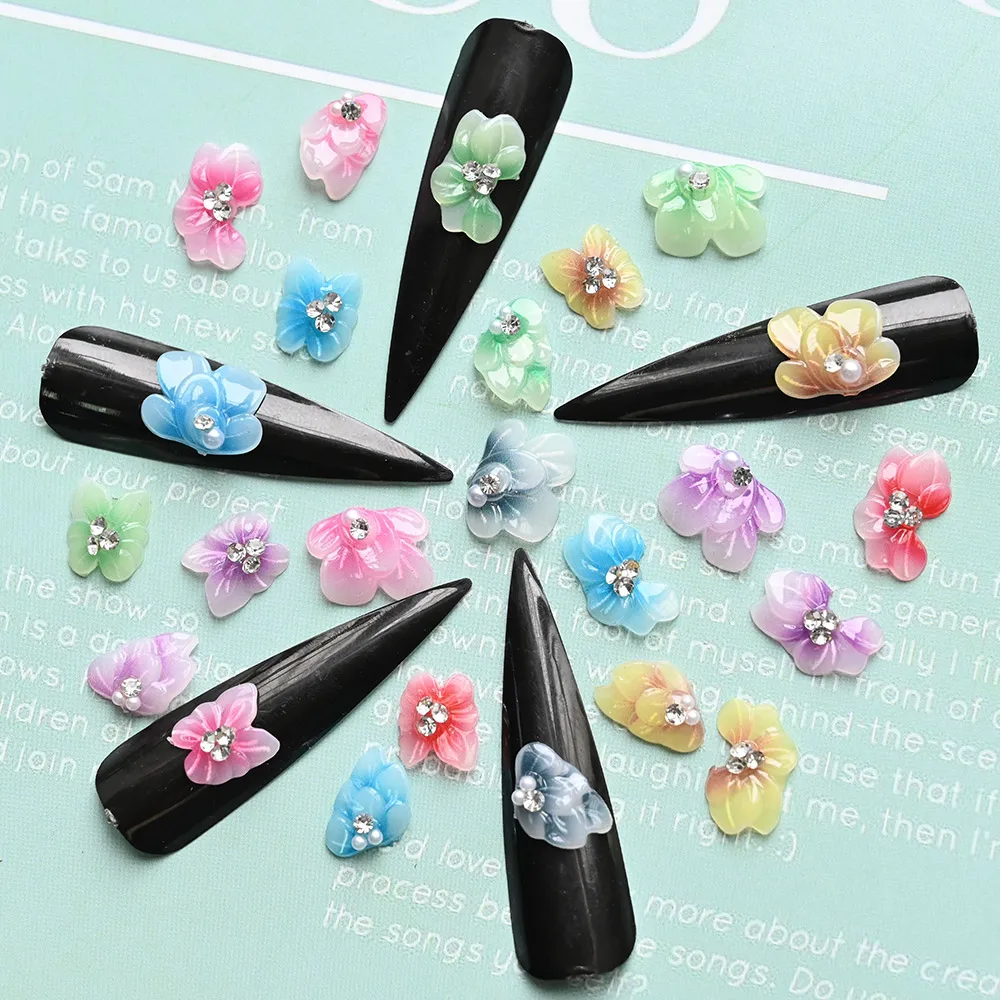 Tillbehör Nail Charm 120st Flower Nail Charms för akryl Nail 3D Nail Charms med blommor Pärlor Form, Nail Art Decoration Accessories