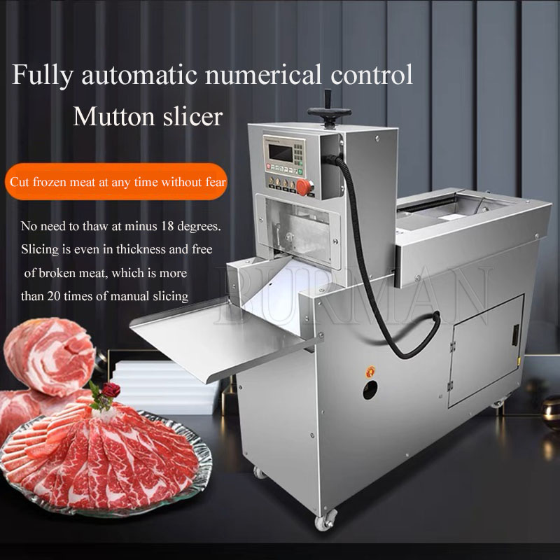 Commercieel elektrisch vlees Slicer roestvrijstalen schapenvleesrollen snijder lam rundvlees CNC gesneden lamsvlees machine