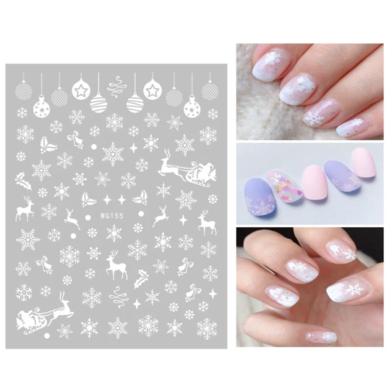 Bottles Christmas Winter Sticker Fawn Snowflake White Applique Pattern Nail Art Applique