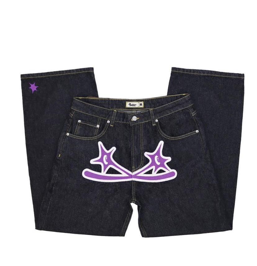 Calça jeans de jeans roxa calça jeans calças de alta qualidade de alta qualidade de streetwear retro calças de moletom casual