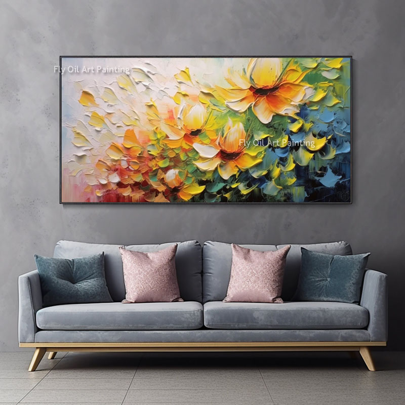 Sonnenblumen Frühling blühen gelbe Blumenölmalerei handgefertigt auf Leinwand Romantische Blumenkunst Textur Wandhänge Maler zu Haus Raumdekor Gepasstes Geschenk