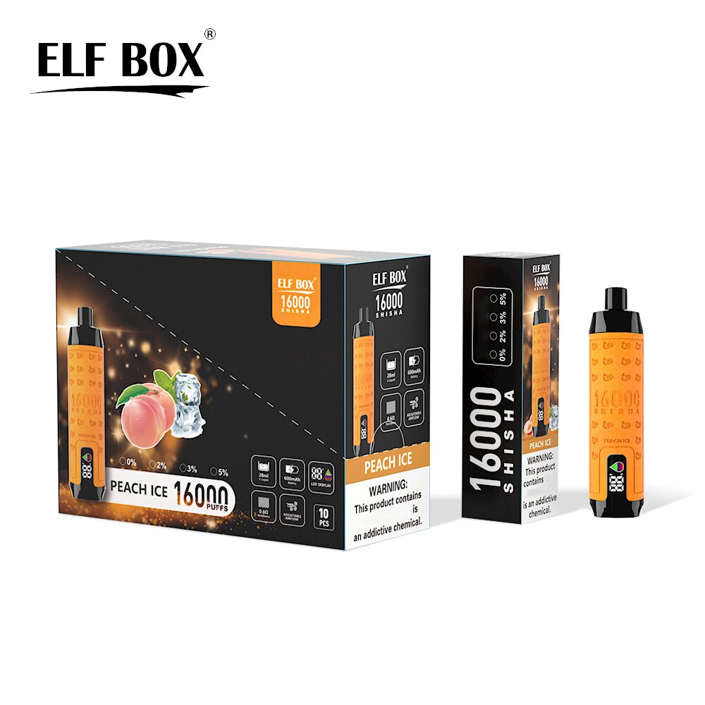 Originele elfbox Shisha 16000 Puffs wegwerp vape e-sigaretten puff 16K LED-display 28 ml pod 600 mAh oplaadbaar 0% 2% 3% 5% apparaatpen