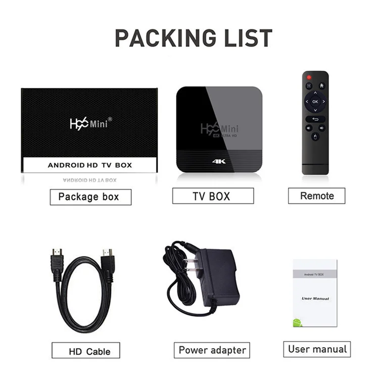 Box H96 Mini H8 TV Box Android 9.0 RK3228A Double réseau HD Bluetooth 4K RK328A