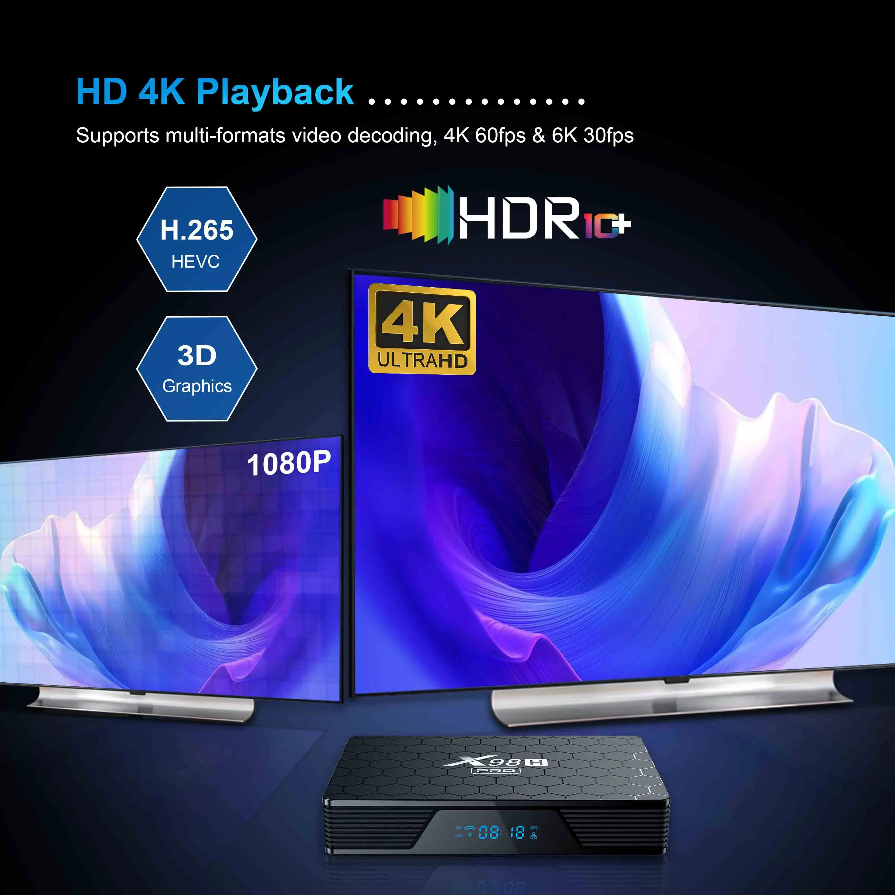 박스 오리지널 안드로이드 12 x98h Pro 스마트 TV 상자 미디어 플레이어 4K 4K 4G 32G 64G 2.4 5G WiFi 3D 비디오 디코딩 미디어 플레이어 세트 상단 상자