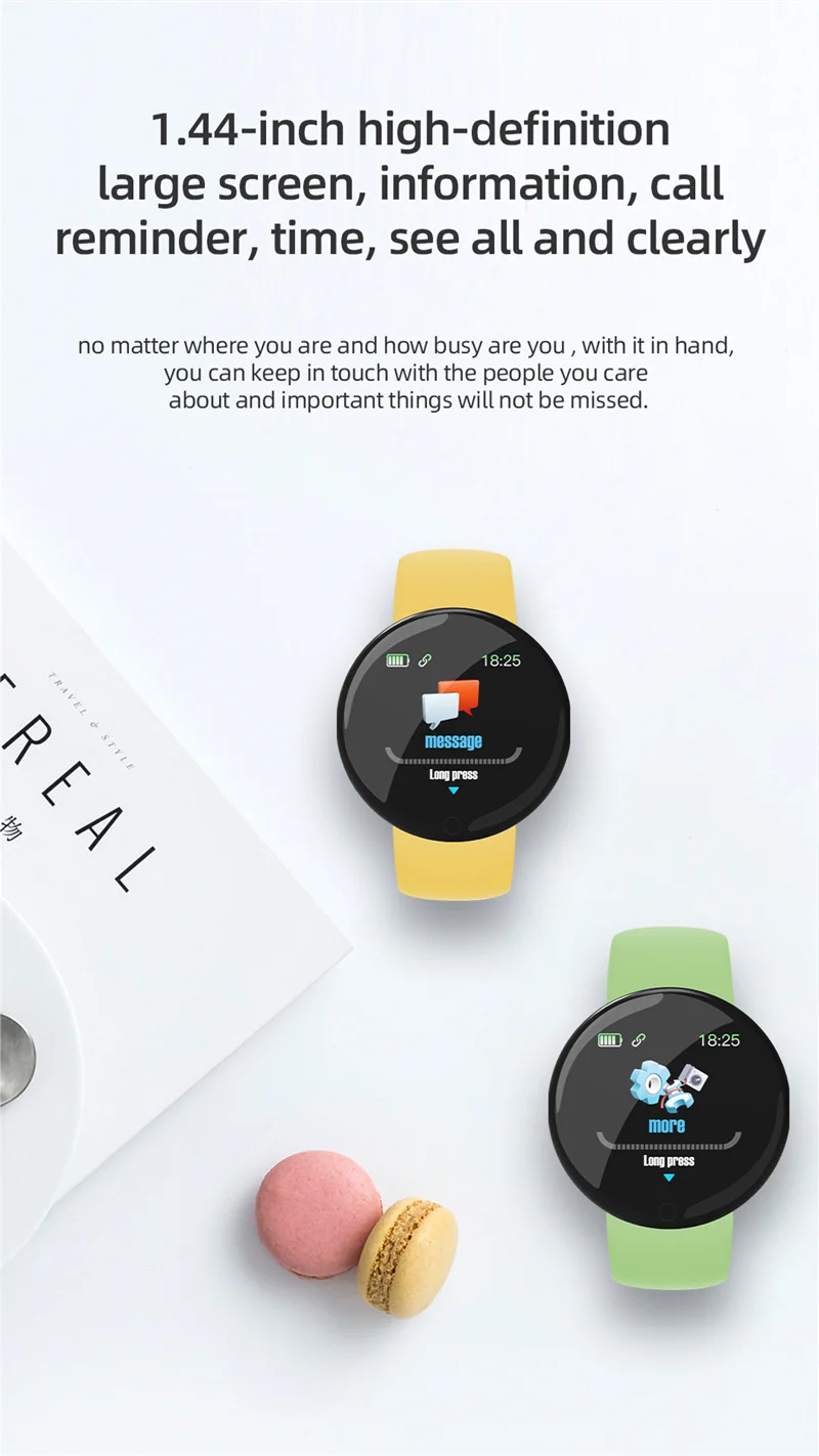 2024 D18 Macaron Real StepCount Smart Watch Exercice SPETCOUNT Connecté Smartwatches pour hommes et femmes Téléphone Android disponible