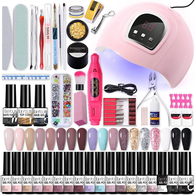 Abiti Lilycute Unghia manicure set asciugatrice con lampada UV con smalto unghie in gel semi permanente da 18/Set di strumenti manicure nail art